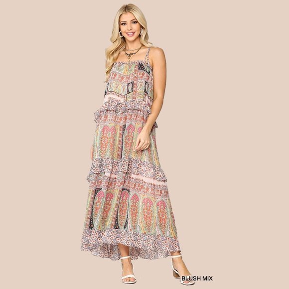 Gigio Floral Paisley Maxi Dress • NWT • Tiered Ruffles • Spaghetti Straps • Boho - Picture 2 of 5